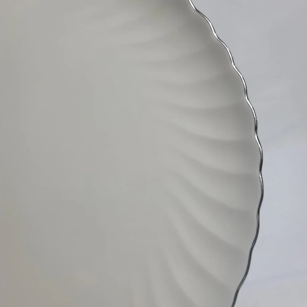 Syracuse China Wedding Ring Dinner Plate White with Platinum Trim Swirled Edge